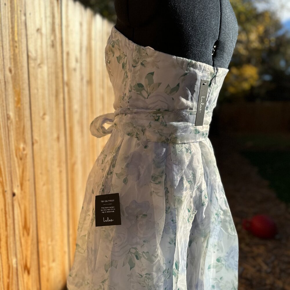 NWT Lulus Charming Sweetness Periwinkle Blue Floral Strapless Organza Maxi Dress - Picture 7 of 11